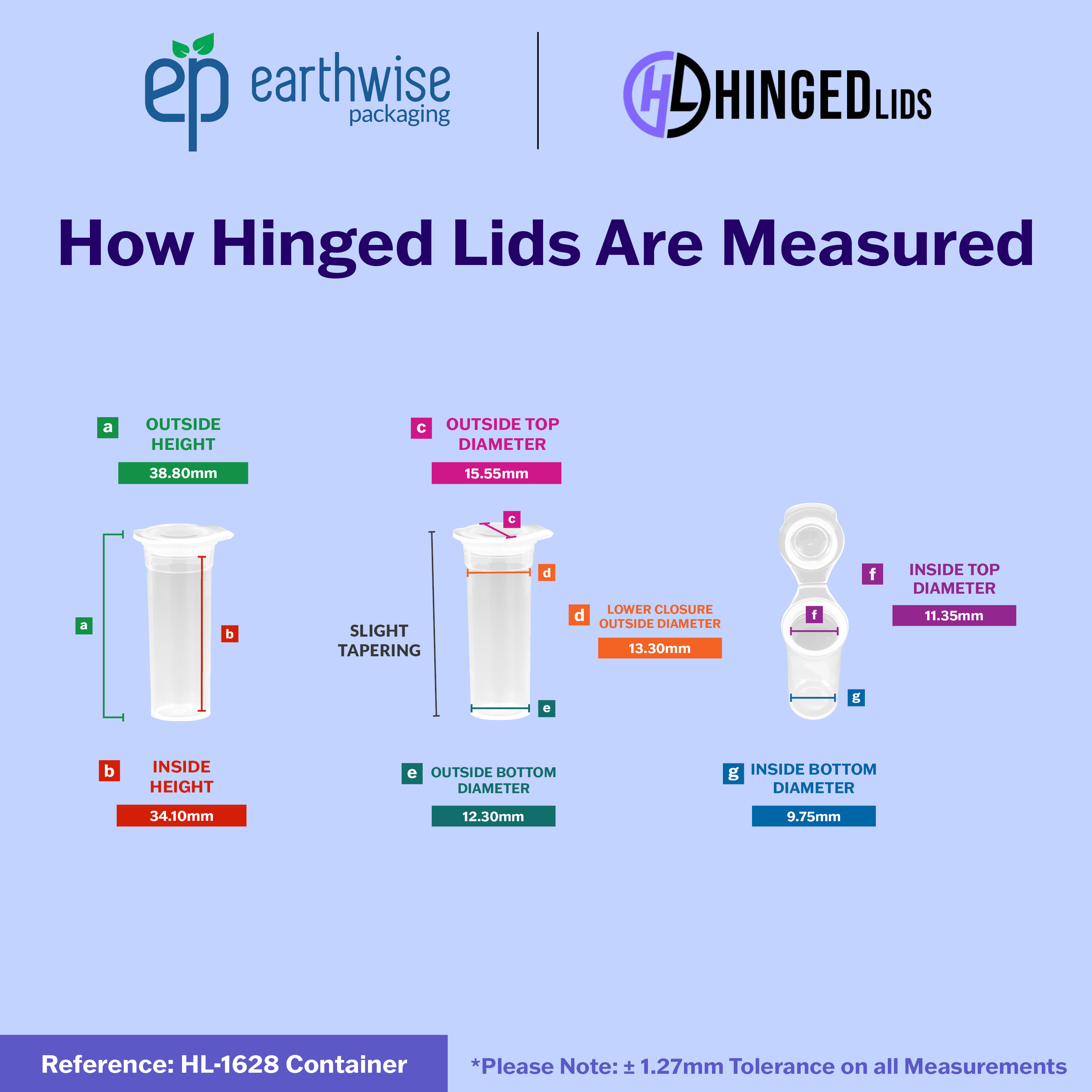 Hinged-Lid Containers – 1628 – Flip Top Vials – 16mm Diameter