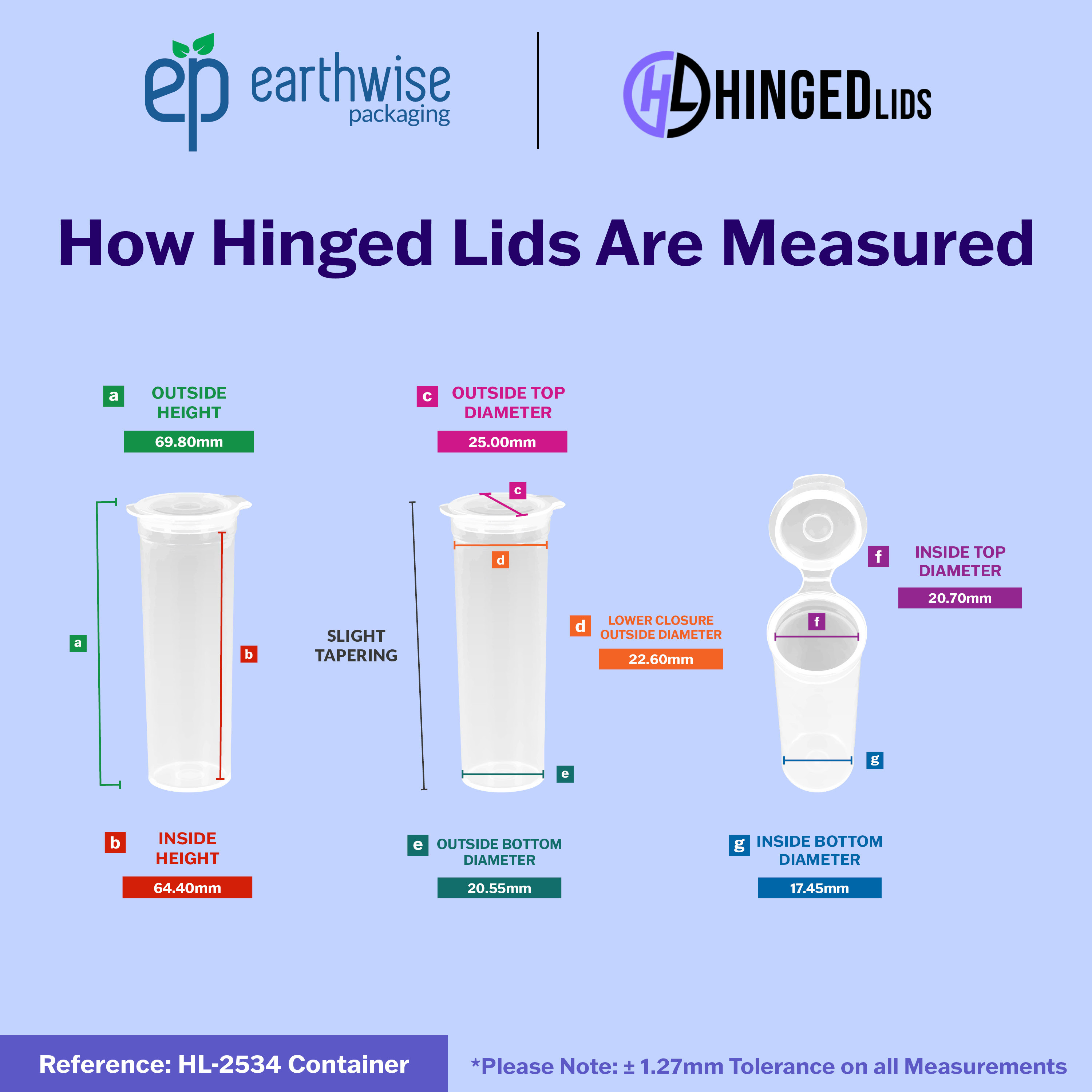 Hinged-Lid Containers – 2534 – Flip Top Vials – 25mm Diameter