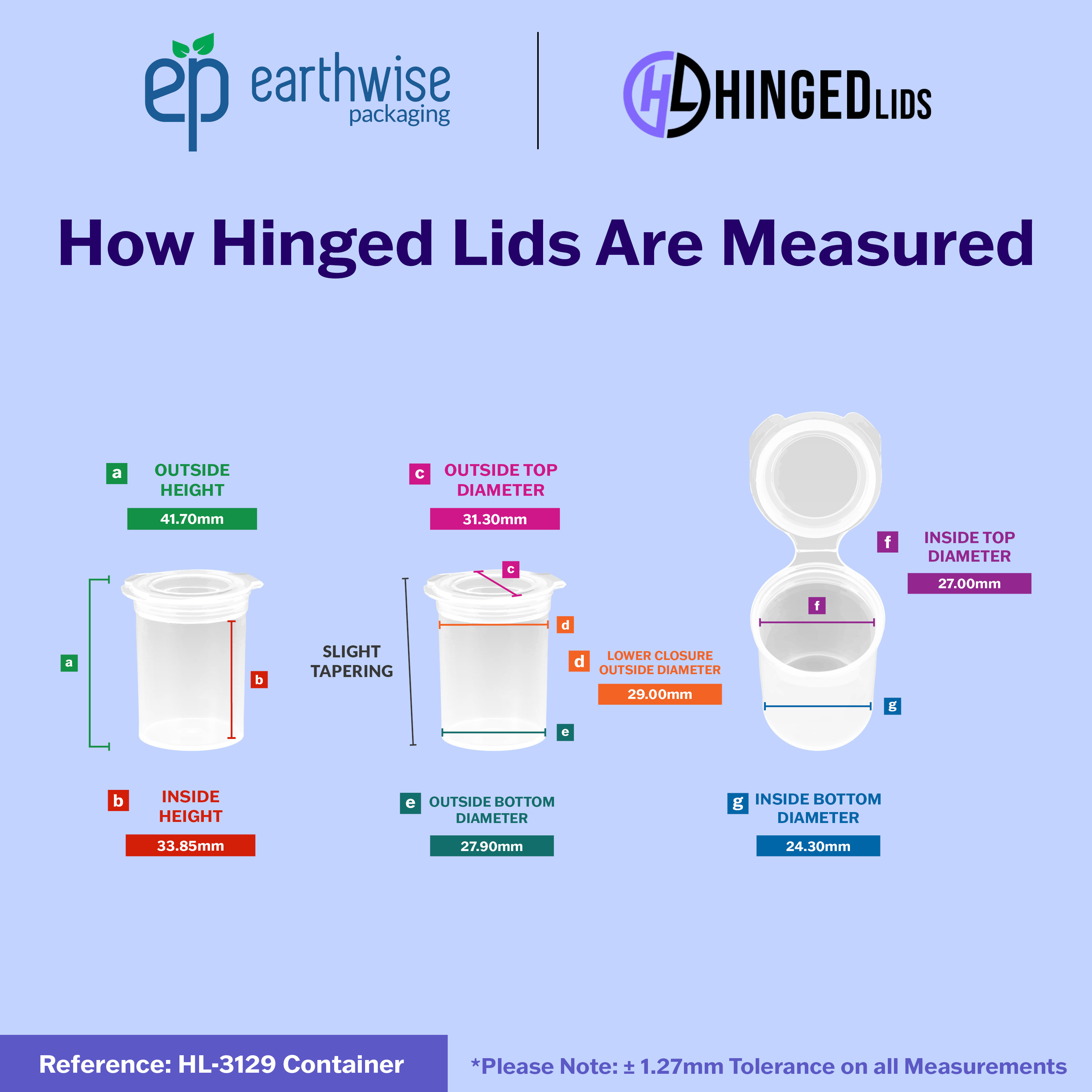 Hinged-Lid Containers – 3129 – Flip Top Vials – 31mm Diameter
