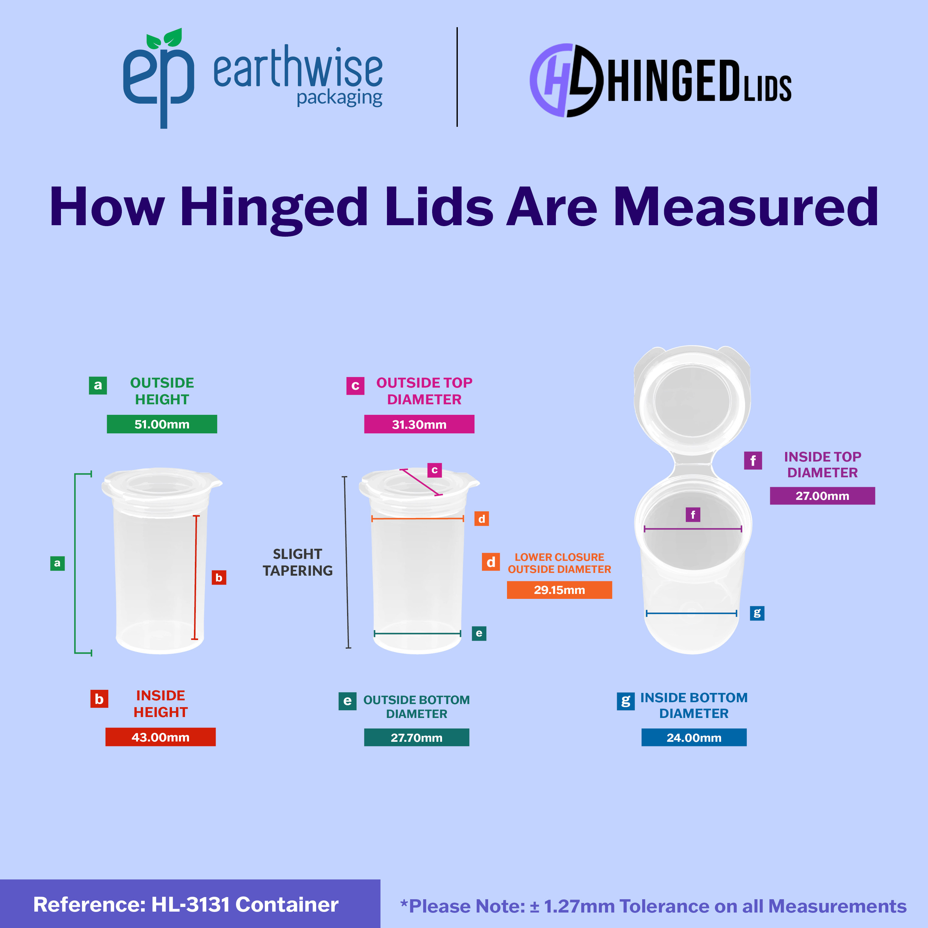 Hinged-Lid Containers – 3131 – Flip Top Vials – 31mm Diameter