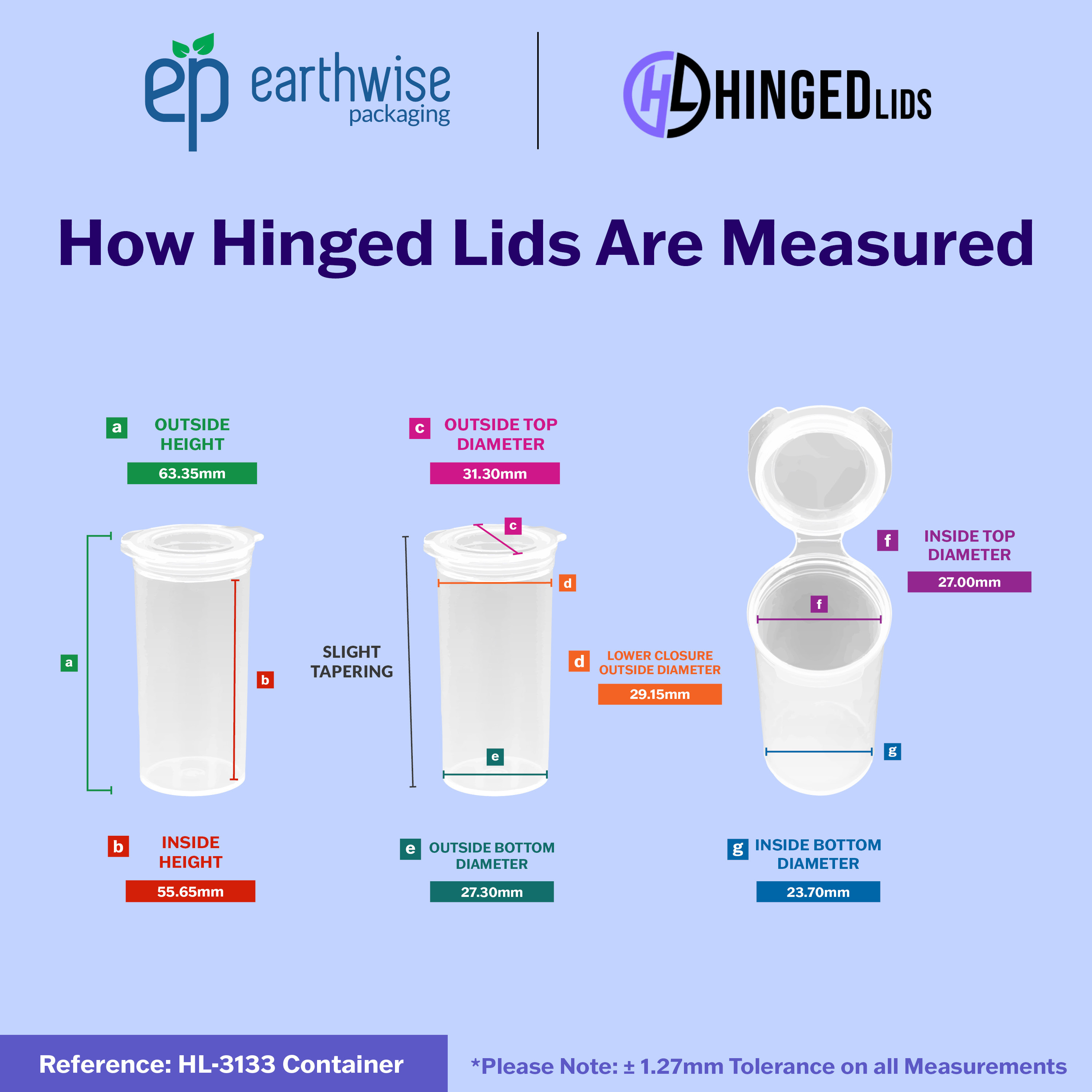 Hinged-Lid Containers – 3133 – Flip Top Vials – 31mm Diameter