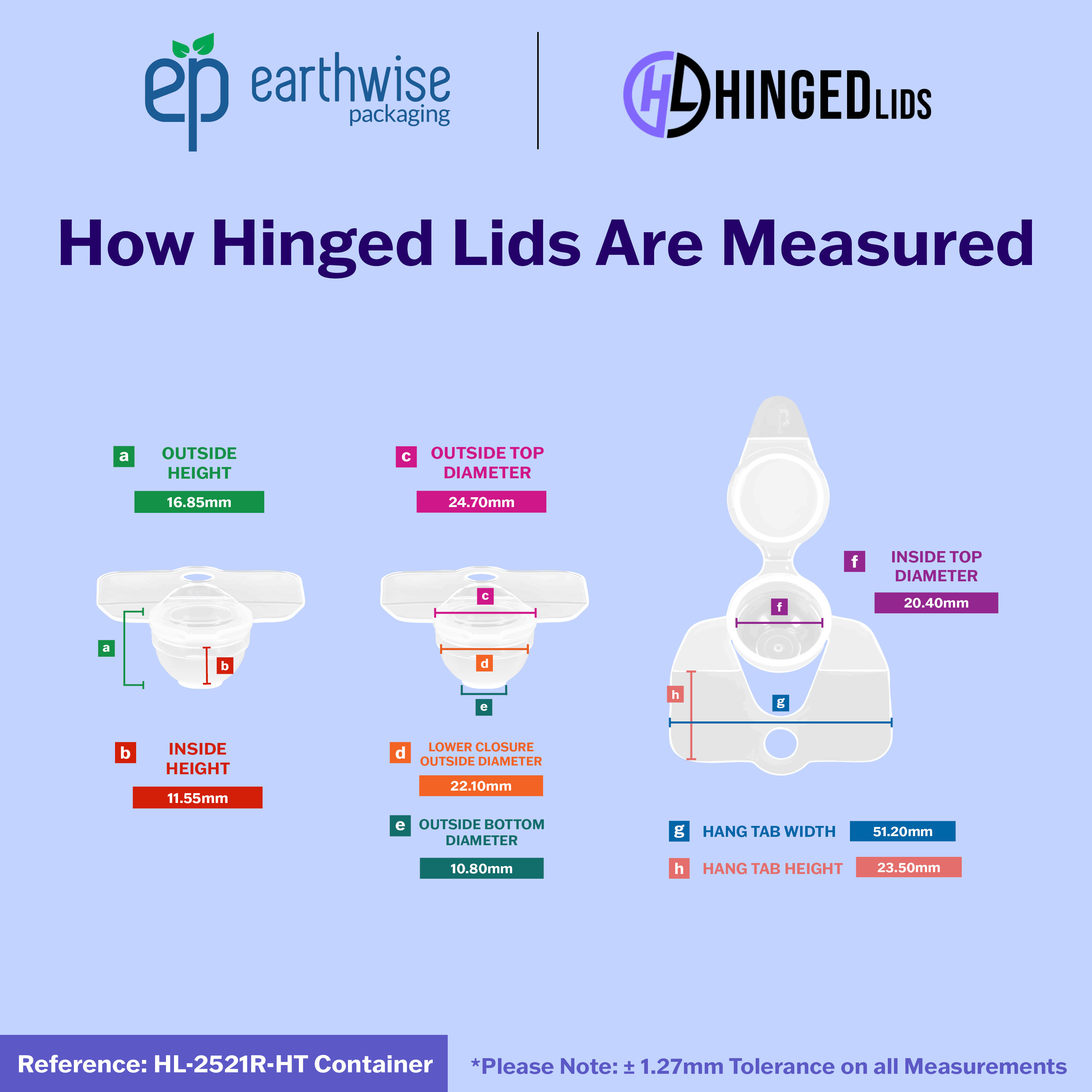 Hinged-Lid | Hang Tab Containers – HL-2521R-HT – Round Vials – 25mm Diameter